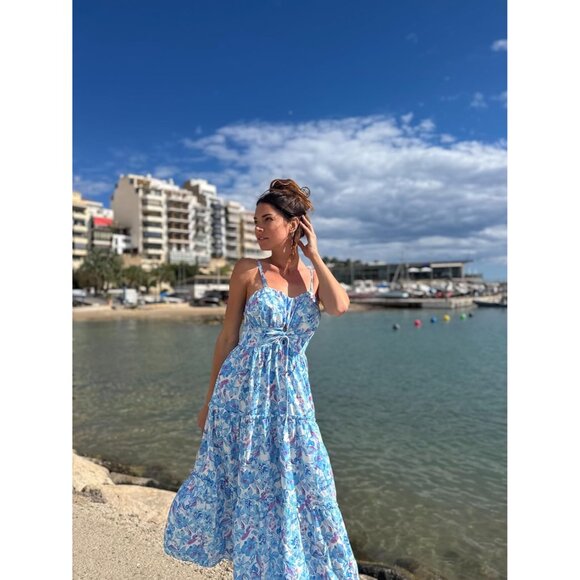 Women's Summer Floral Maxi Dress Casual Boho Sundress with Pockets - Picture 3 of 7